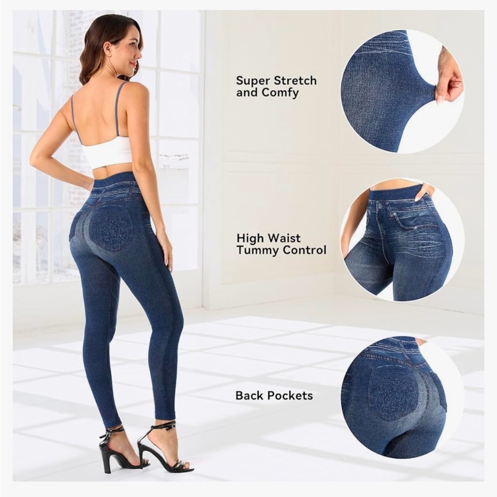 Navy blue jean like leggings - Picture 3 of 7